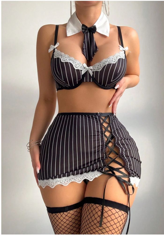 Ensemble de lingerie deux pièces uniforme de secrétaire pour femmes sans retrait