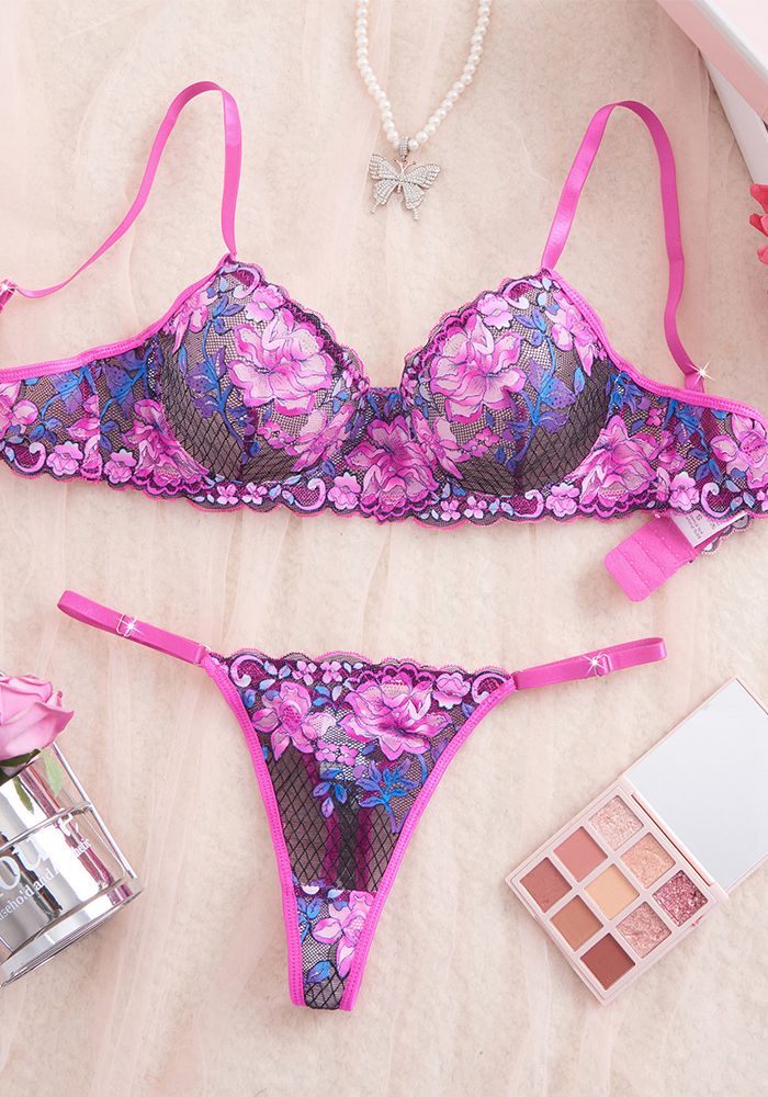 Ensemble de lingerie deux pièces en dentelle florale française pour femmes