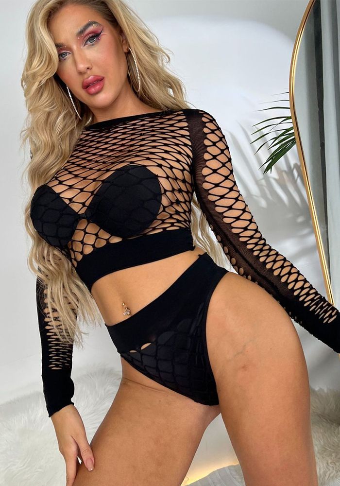 Ensemble de Lingerie Deux Pièces à Manches Longues en Maille