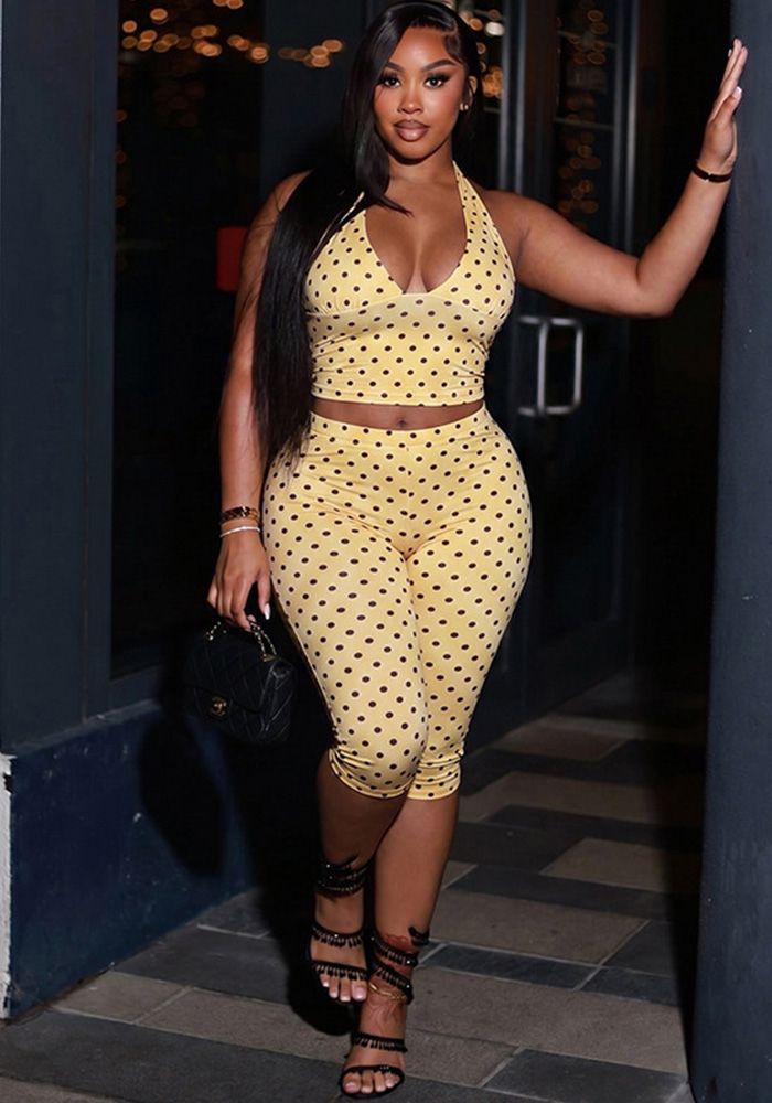 Ensemble Deux Pièces Femme Top à Bretelles à Pois et Pantalon Court