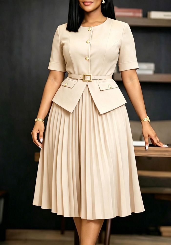 Robe d'été pour femmes Afrique à col rond en patchwork plissé faux deux pièces taille plus