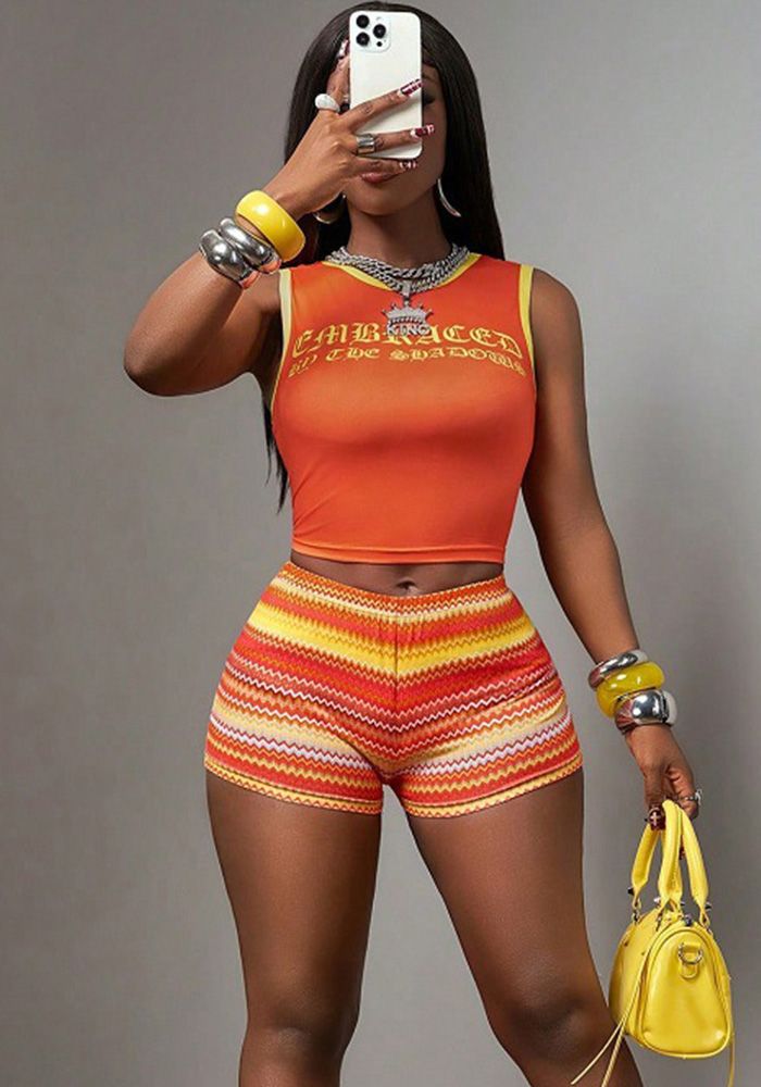 Ensemble de Shorts de Sport Colorblock Américain pour Femmes d'Été