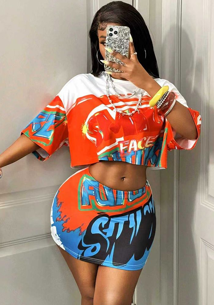Ensemble Deux Pièces Jupe Bodycon Ajustée avec Haut en Patchwork pour Femmes