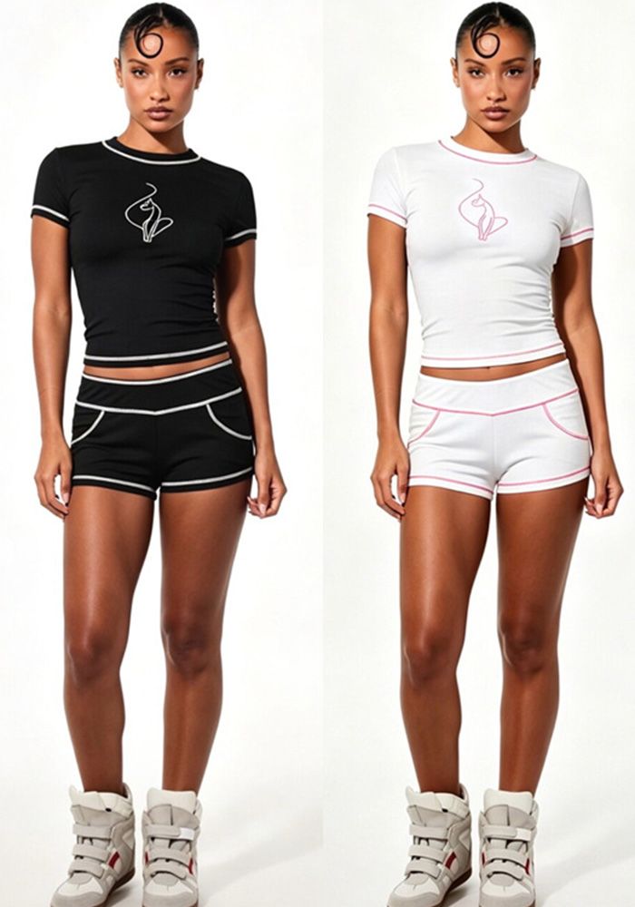 Ensemble de T-shirt et Short à Imprimé Sport Sexy pour Femmes