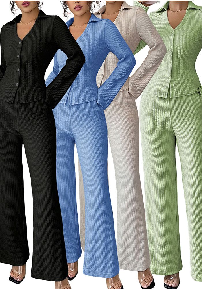 Ensemble de Pantalon Large à Taille Fine en Texturé pour Femme - Style Décontracté et Professionnel