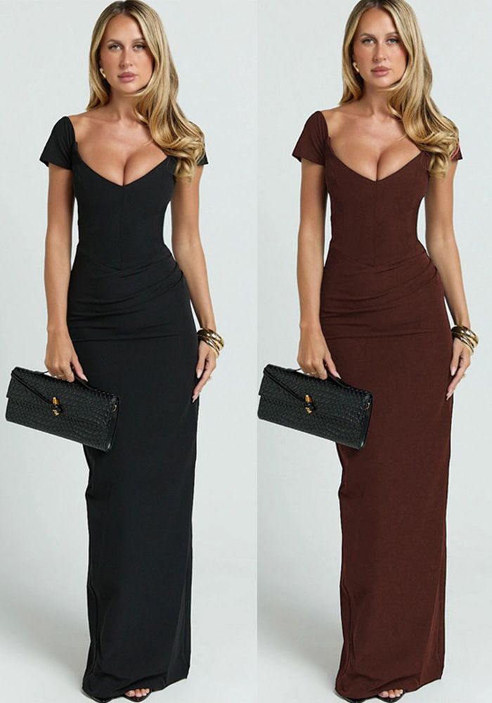 Robe Slim Fit à Décolleté en V et Fente au Dos pour Femmes d'Été