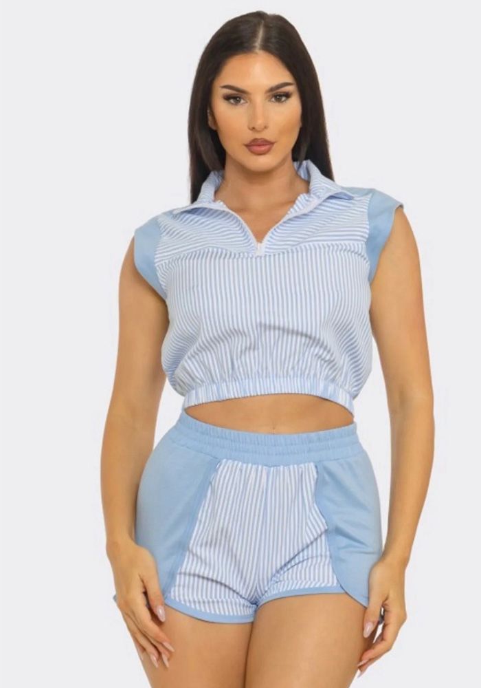 Ensemble de Shorts à Rayures pour Femmes en Deux Pièces