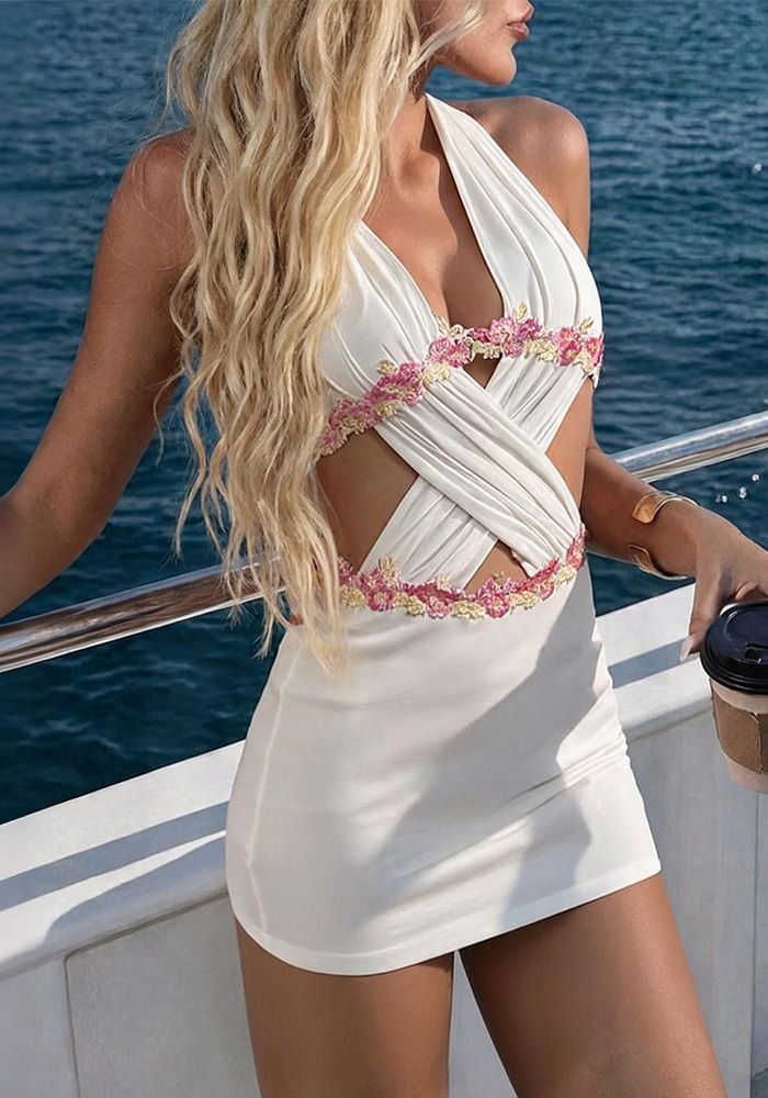 Robe Bodycon Sexy Sans Manches à Col Halter et Dos Découpé pour Femmes d'Été