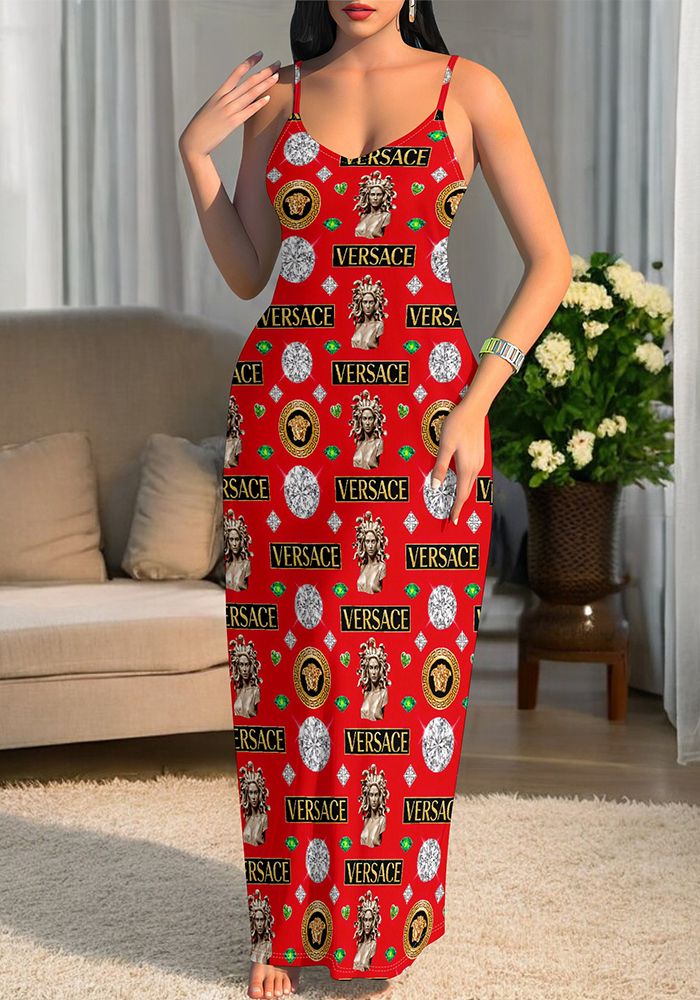 Robe Longue à Bretelles Imprimée Femme