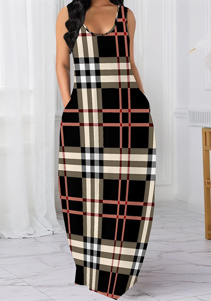 Robe Maxi Décontractée Sans Manches Imprimée pour Femme avec Poches
