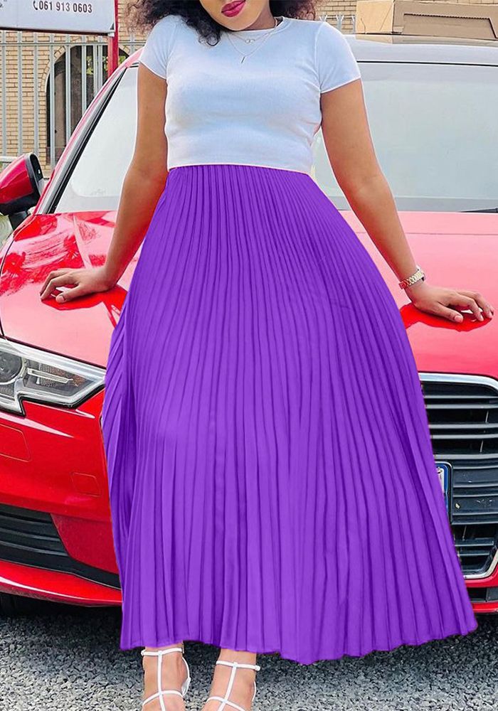 Robe Maxi Plissée Unie Grande Taille Automne