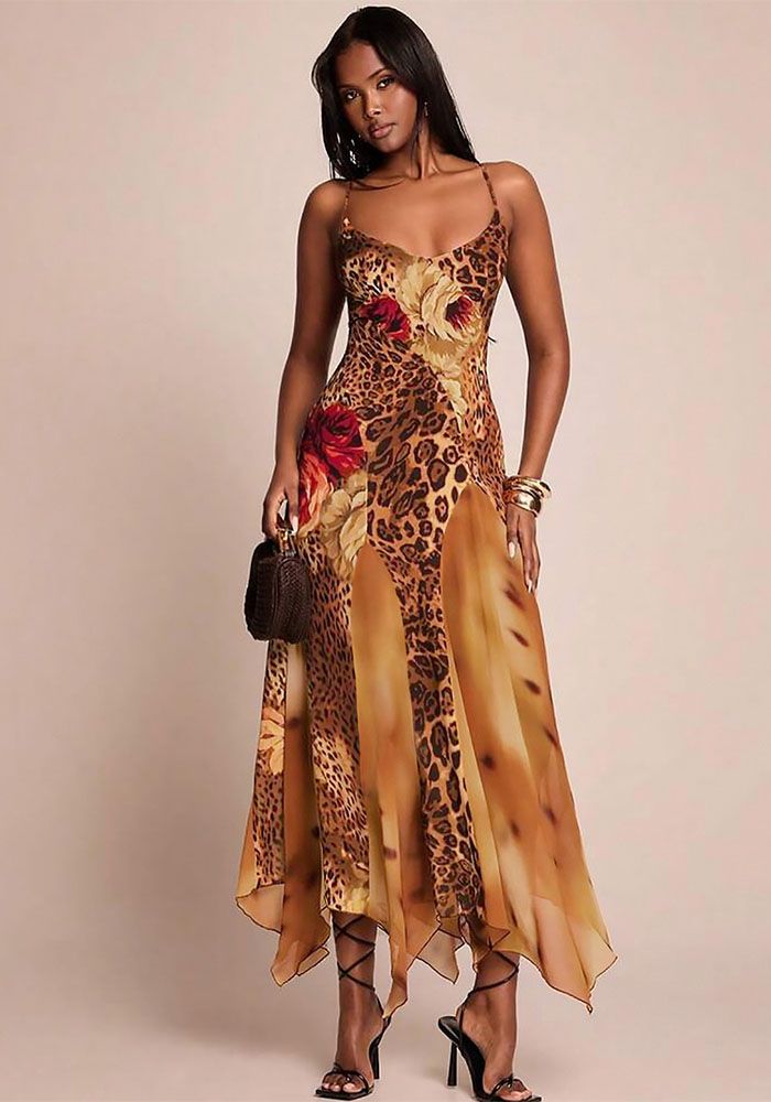 Robe à bretelles basse en patchwork en maille tendance urbaine chic d'été pour femmes