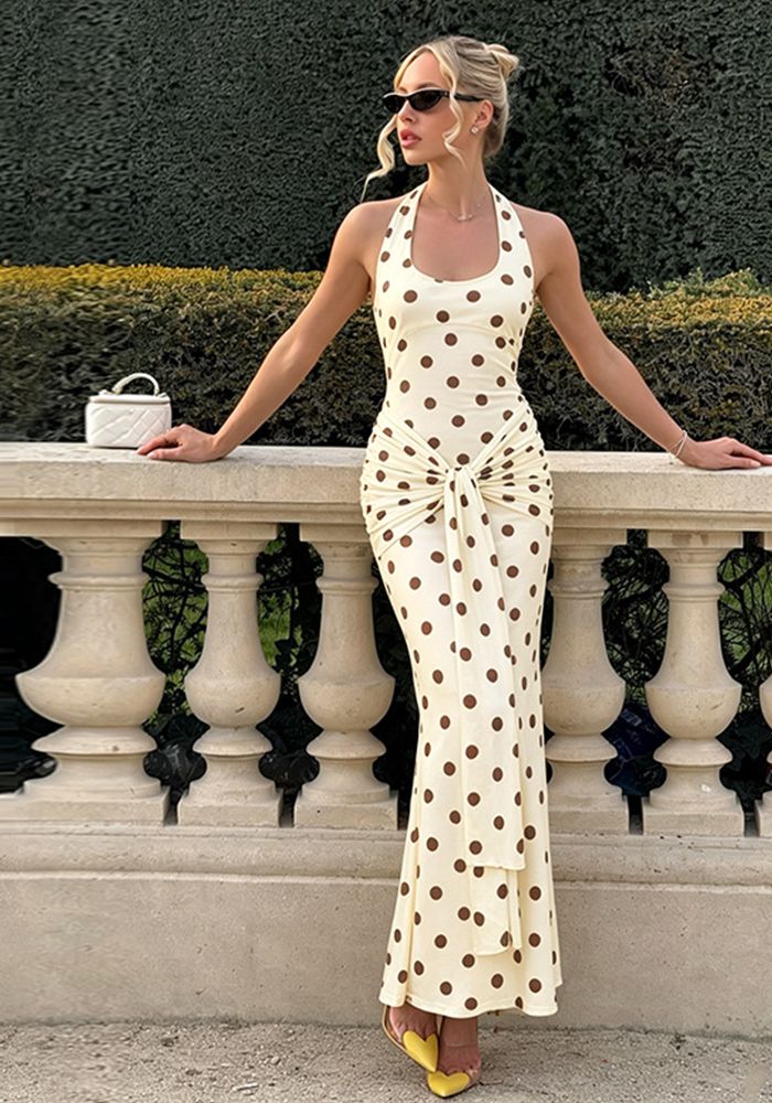 Robe maxi à pois formelle en camisole d'été pour femmes