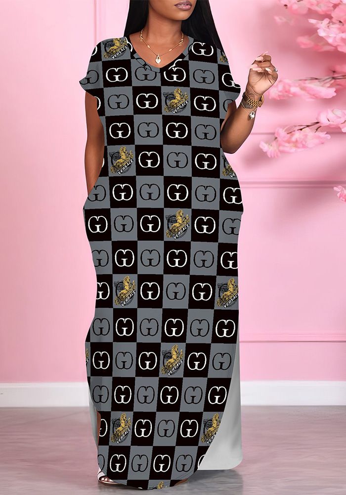 Robe à une épaule à manches courtes avec fente double pour femmes
