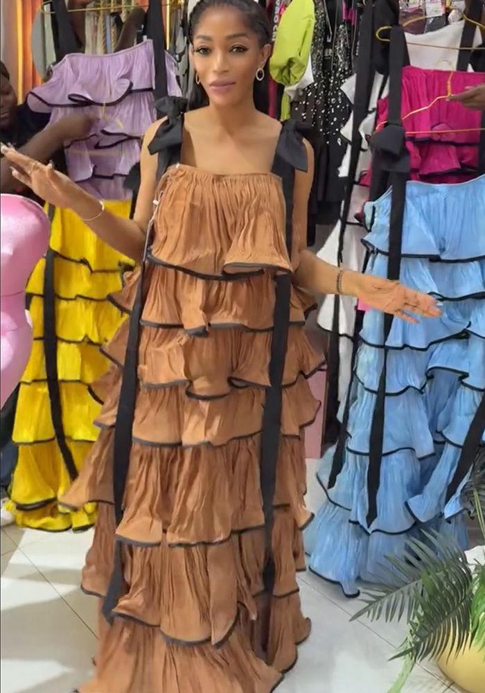 Robe à Volants Cascadants en Blocs de Couleur pour Femmes Grande Taille en Été