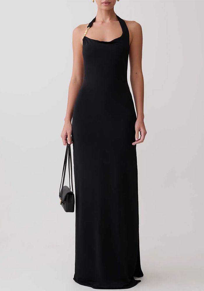 Robe Décontractée Droite à Dos Nu et Fente pour Femmes