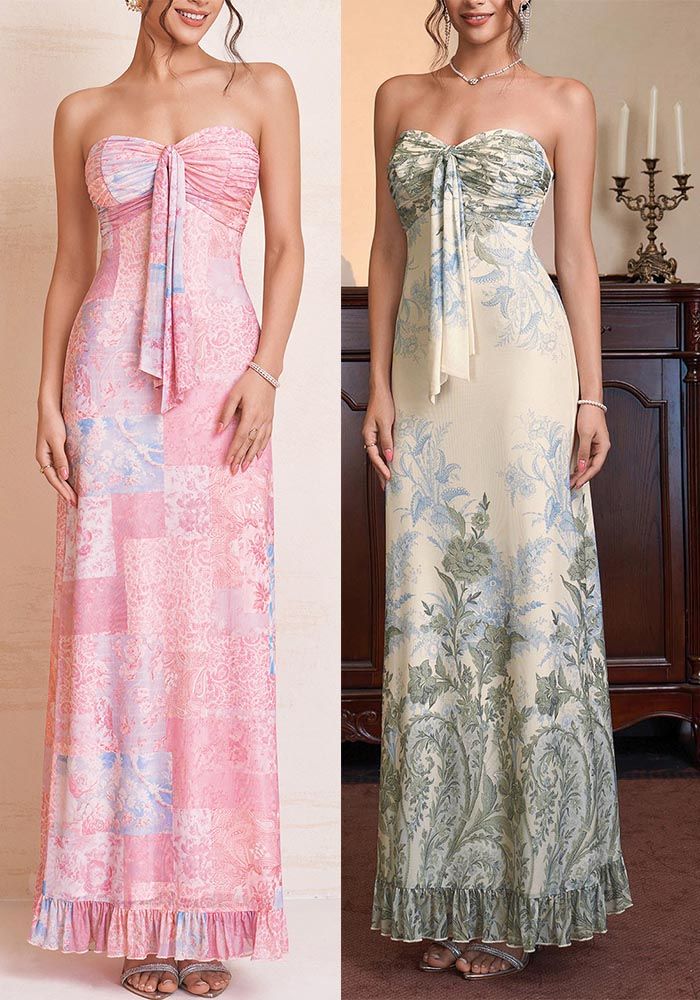 Robe Longue Sans Manches Imprimée en Maille Chic pour Femmes d'Été avec Détails en Dentelle et Dos Nu