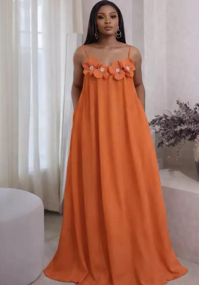 Robe Maxi Loose Solide à Fleurs pour Femmes Grande Taille