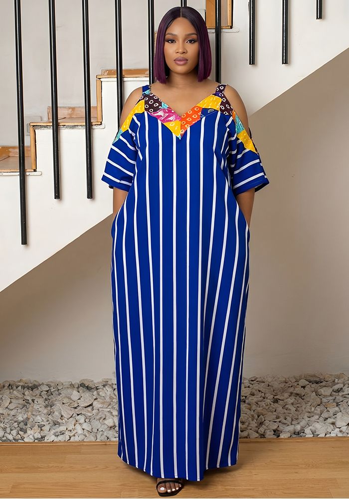 Robe à Bretelles à Rayures avec Poches pour Femmes