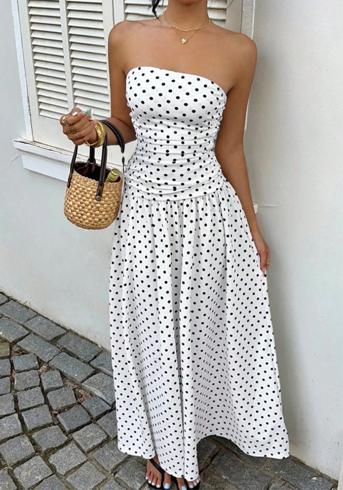Robe de carrière à volants sans manches à pois pour femmes au printemps