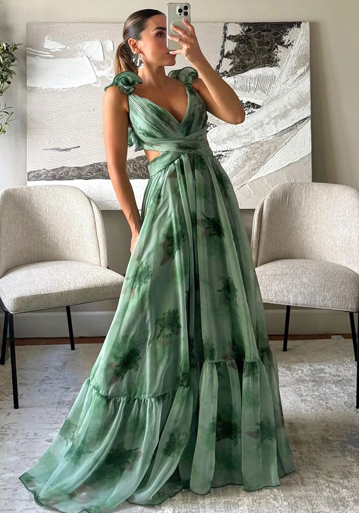 Robe Maxi à Imprimé et Lacets pour Femmes en Été