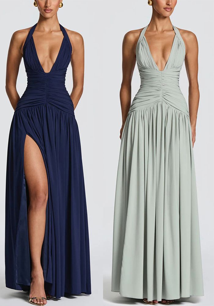 Robe sans manches à décolleté en V profond et lien accentué pour femmes