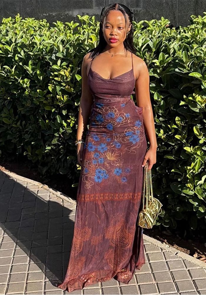 Robe Longue Camisole à Dos Nu Élégante et Ajustée pour Femmes