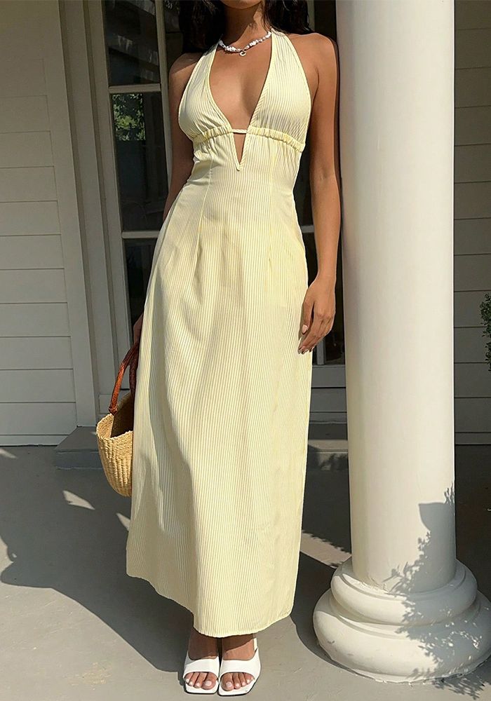 Robe Maxi à Rayures à Dos Nu avec Détail de Nœud pour les Vacances d'Été