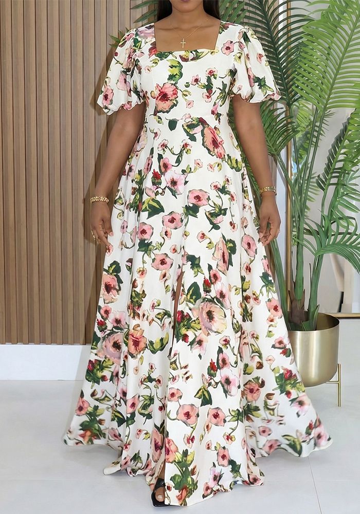 Robe à manches bouffantes à imprimé décontracté pour femmes