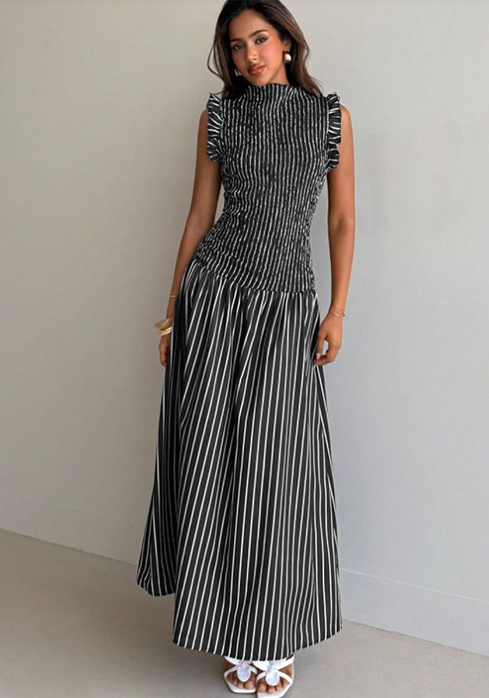 Robe Maxi Sans Manches à Rayures pour Femmes pour les Vacances à la Plage