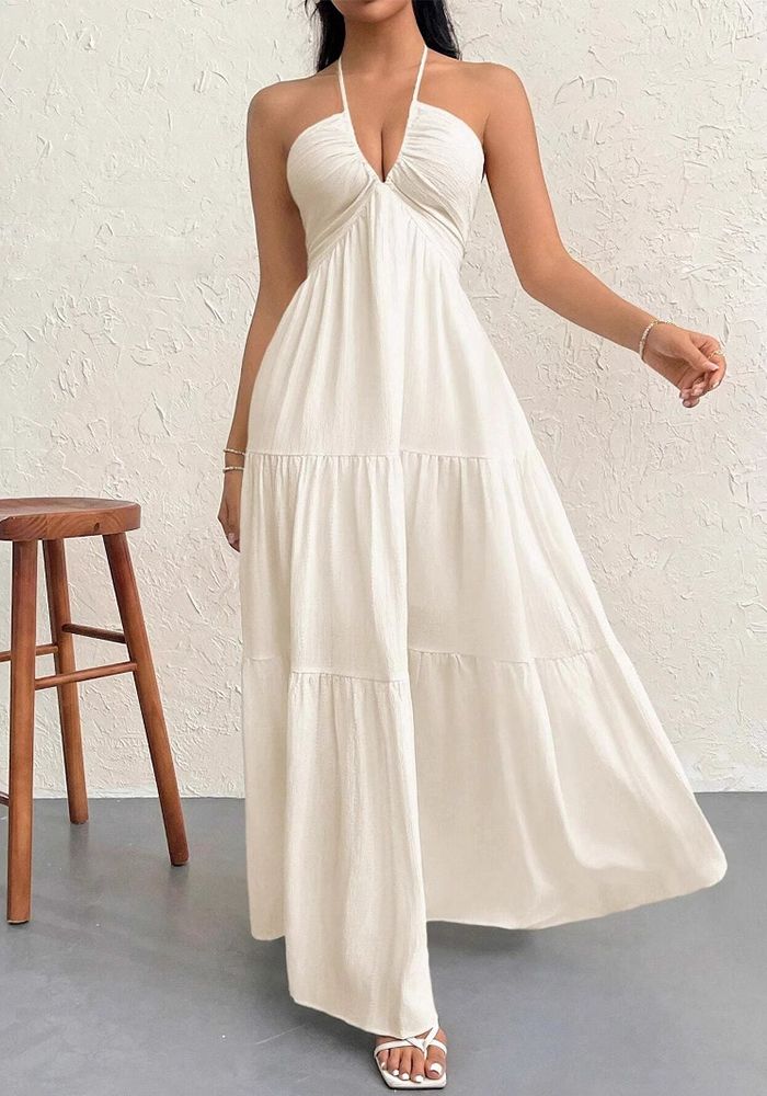 Robe Dos Nu V Col pour Femmes en Vacances à la Plage