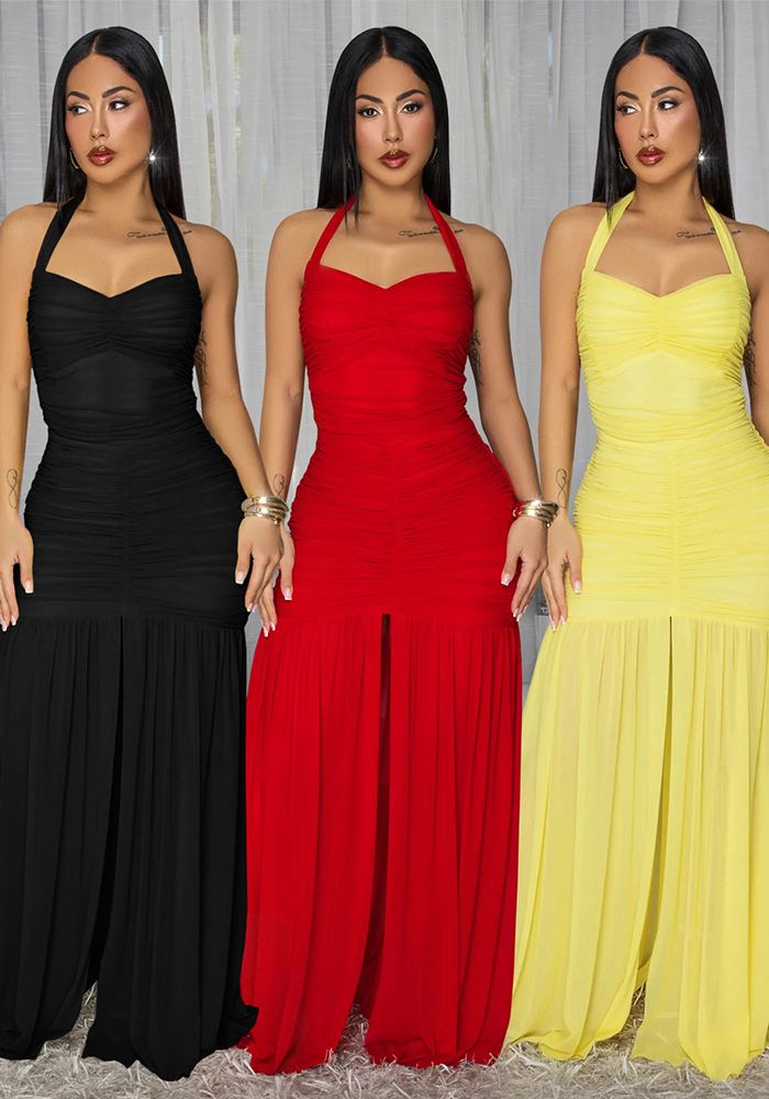 Robe Bodycon Élegante Femme Couleur Unie Fendue