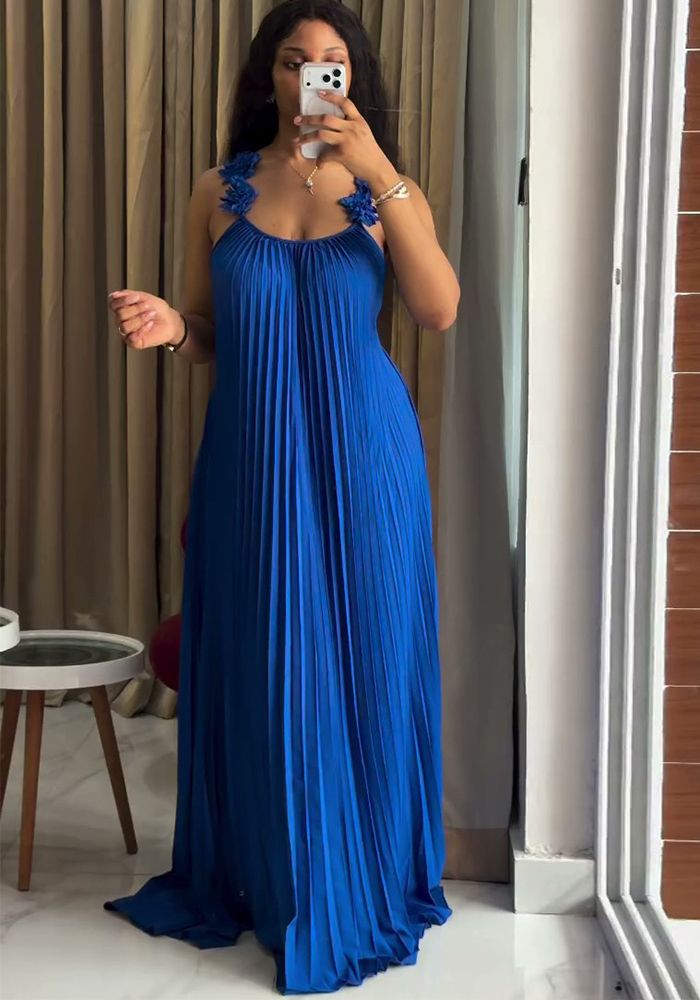 Robe Longue à Bretelles Plissée Chic et Douce pour Femmes d'Été