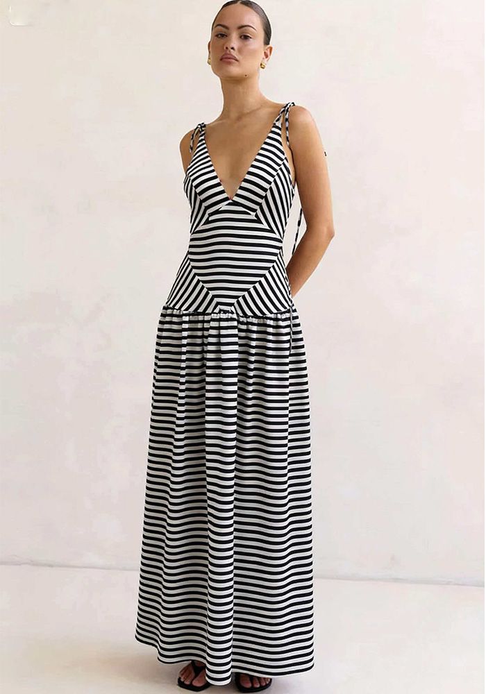 Robe d'été à rayures noires et blanches pour femmes