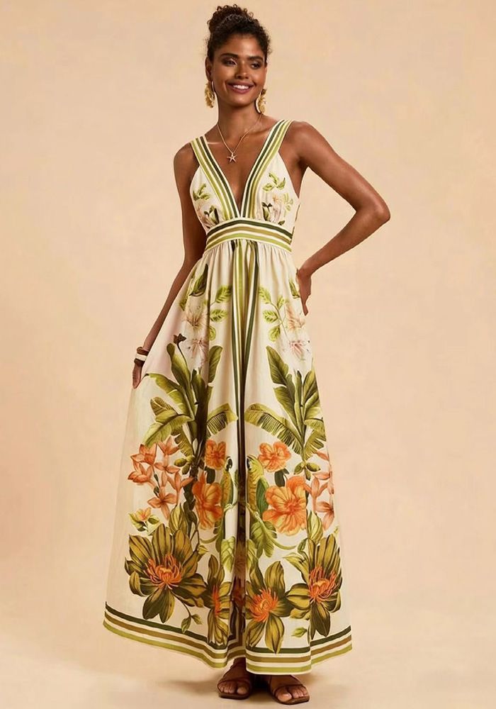 Robe d'été pour femmes à col en V imprimé