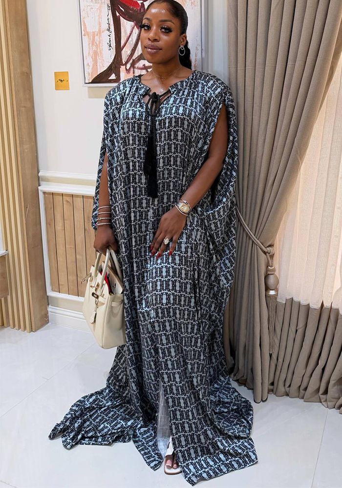 Robe Maxi Imprimée à Lacets pour Femmes Africaines Grande Taille