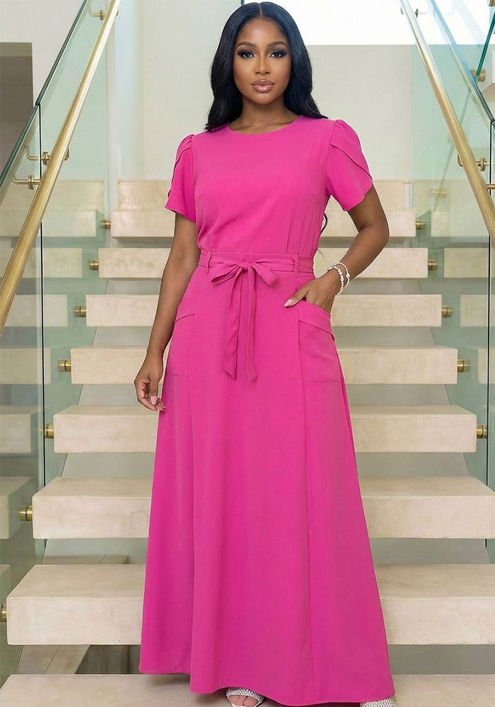 Robe A-Line Femme Unie Détachable à Manches Courtes avec Poches
