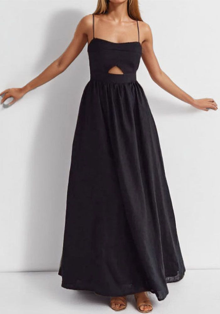 Robe A-ligne à Taille Haute à Bretelles pour Femmes Printemps