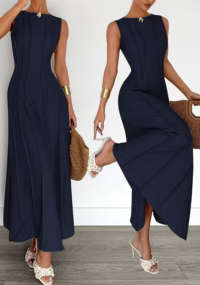 Robe Longue Élégante Sans Manches Ruchée pour Femmes d'Été