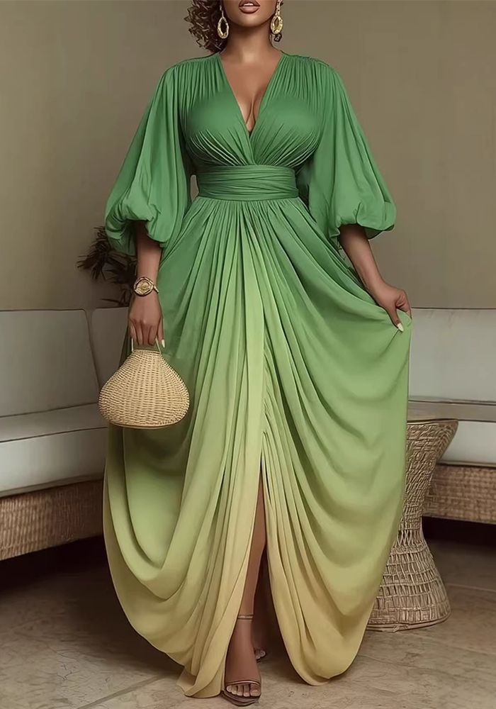 Robe Flare Plissée Slim-Fit à Imprimé V-Cou pour Femmes d'Été