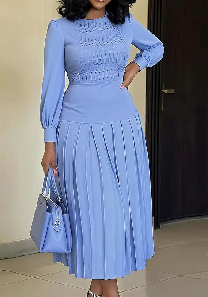 Robe Maxi Slim Unie à Manches Longues et Taille Haute pour Femmes en Été