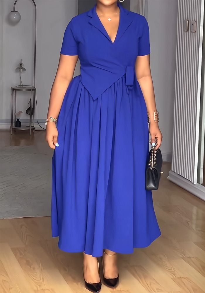 Robe A-Line à Col Rabattu Slim à Manches Courtes pour Femme