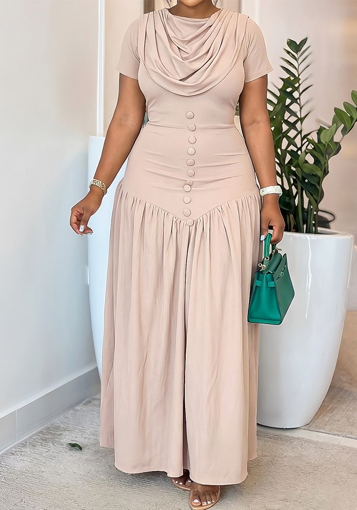 Robe Longue Élégante Décontractée à Manches Courtes pour Femmes