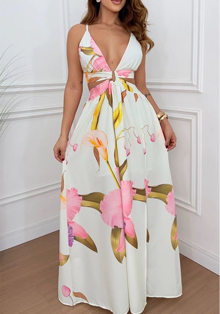 Robe de fête à fente imprimée pour femmes printemps/été