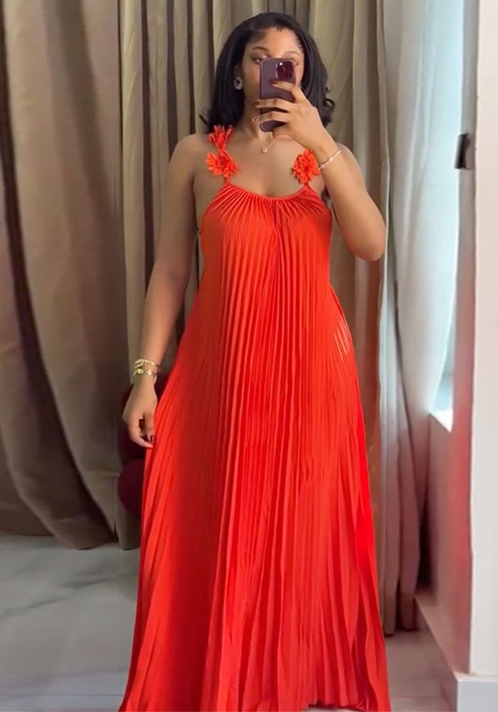 Robe Maxi Plissée Sans Dos Printemps Femme