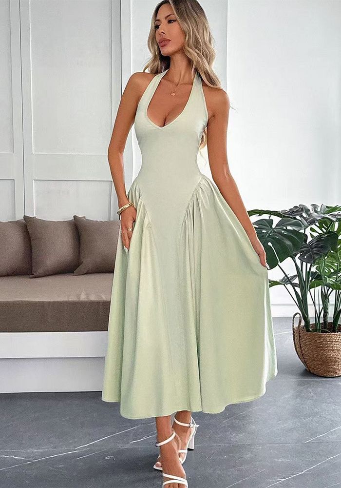 Robe de soirée femme chic à lacets, dos nu et col halter