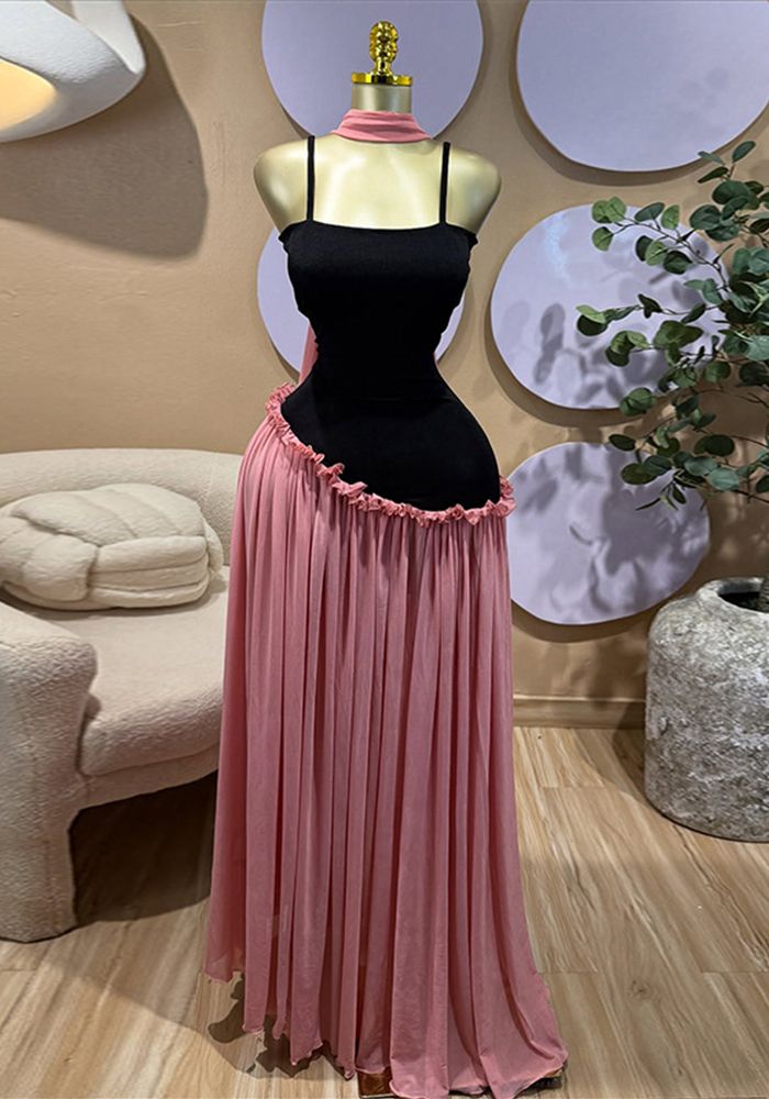 Robe Maxi A-Ligne à Taille Haute en Patchwork Douce pour Femmes d'Automne
