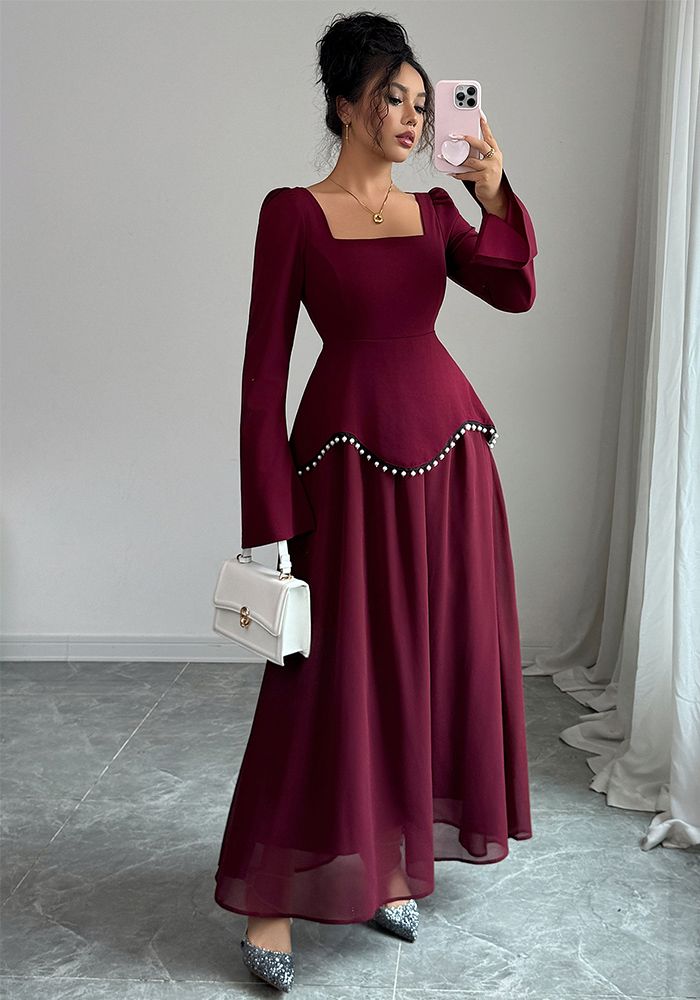 Robe Maxi Élégante à Manches Longues pour Femmes