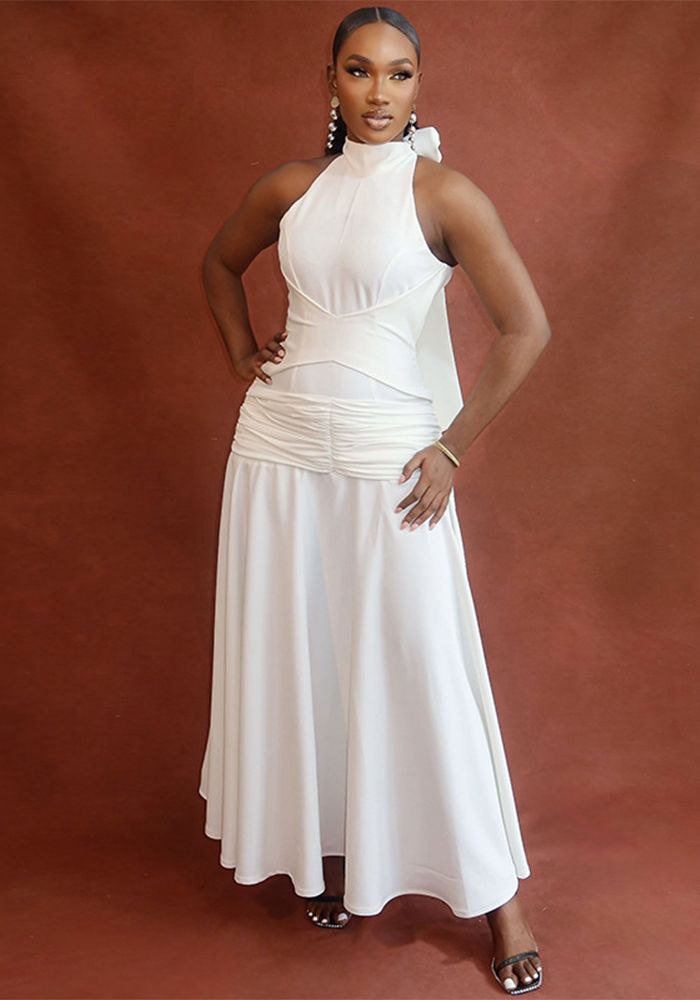 Robe Maxi Unie à Lacets pour Femmes Printemps