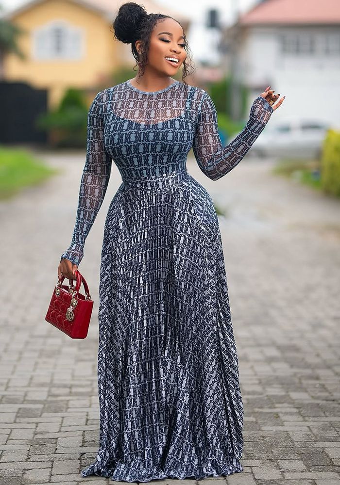 Ensemble de jupe slim taille haute en maille transparente avec imprimé lettres bleu blanc pour femmes